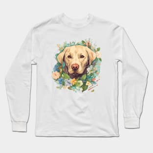 Floral Paws: Vintage Labrador Retriever Art Print Long Sleeve T-Shirt